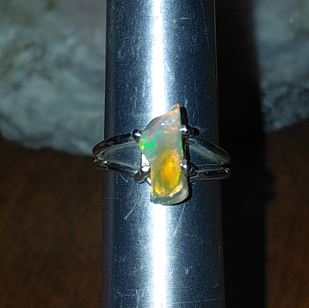 Silver Tumbled Ethiopian Opal Ring - Picture 12 of 12